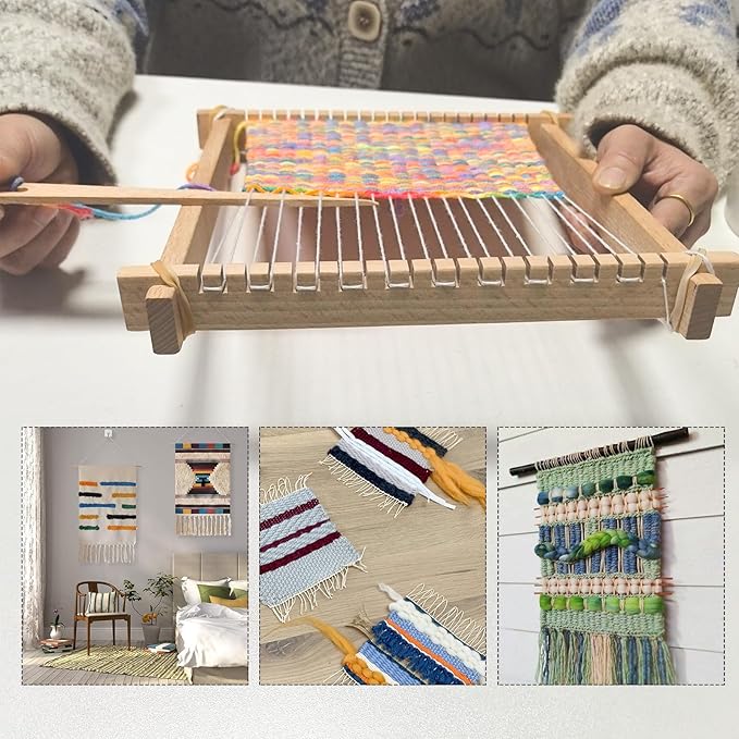 LYKTRIX Weaving Loom for Kids Age 6-12,Small Wooden Weaving Loom Kit,Suitable for Beginners and Children, 9 * 11 inch Knitting Loom Kit Includes Instructions and Enough Yarn 28×24cm