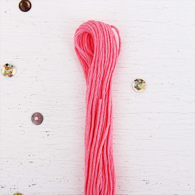12 Skeins ThreadArt Premium Egyptian Long Fiber Cotton Embroidery Floss | Bright Pink | 6 Strand Divisible Thread 8.75yds Each for Hand Embroidery, Friendship Bracelets, Cross Stitch and Crafts