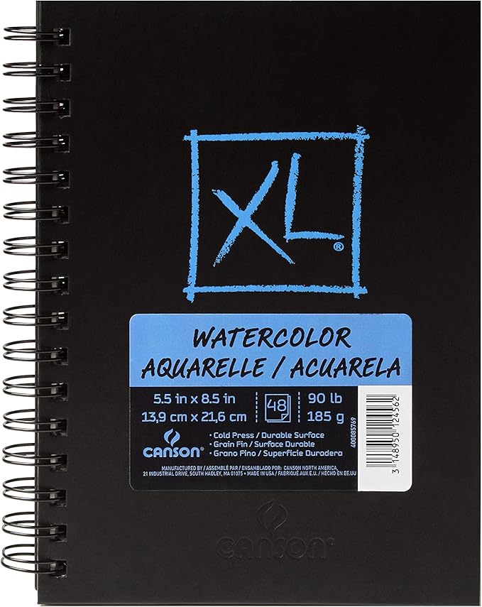 Canson XL Series Art Book Watercolor, Midweight White Paper, Side Wire Binding, 48 Sheets, 5.5X8.5 inch