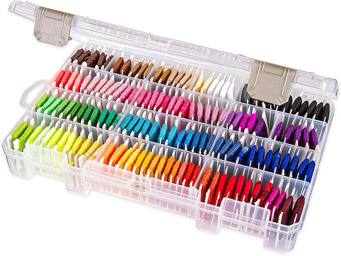ArtBin Floss Finder Box: Clear Sewing Organizer with 6 Compartments, 12 Dividers, Durable - Perfect for Embroidery Floss and Small Sewing Supplies Storage