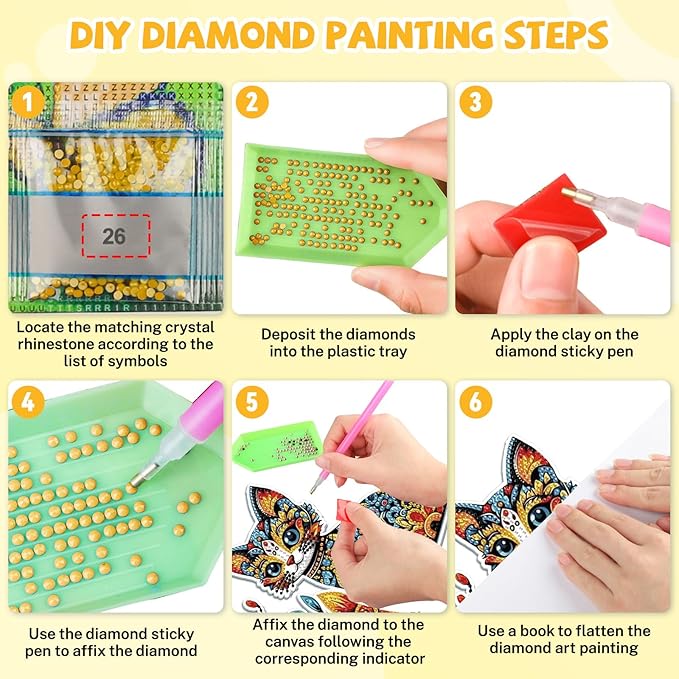 Bowetile Colorful Cat Diamond Art Hanging Kits for Adults, 5D Special Shape Diamond Painting Cats Window Pendant Kits, Animal Gem Art Suncatchers Ornament for Home Garden Wall Decor