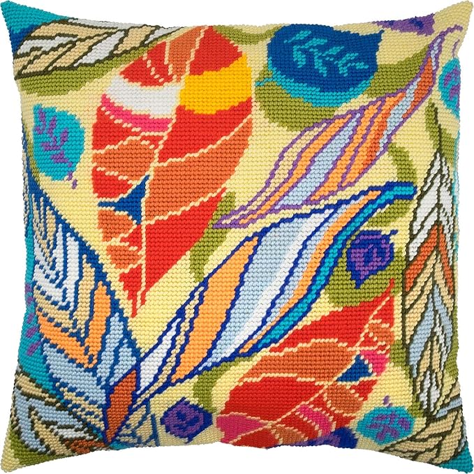 Brvsk Seasonal Needlepoint Kit for Adults and Beginners — Autumn 16″ × 16″ with Clear, Precise Printed Design on Cotton Canvas; Includes 2 Needles, Yarn, and Easy-Read Chart