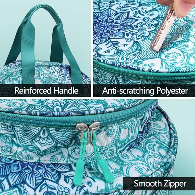 FINPAC Embroidery Project Bag, Embroidery Supplies Storage Carrying Tote Case with Multiple Pockets for Floss, Hoops, Thread, Stitch Tools Kit [Bag Only], Emerald Illusions