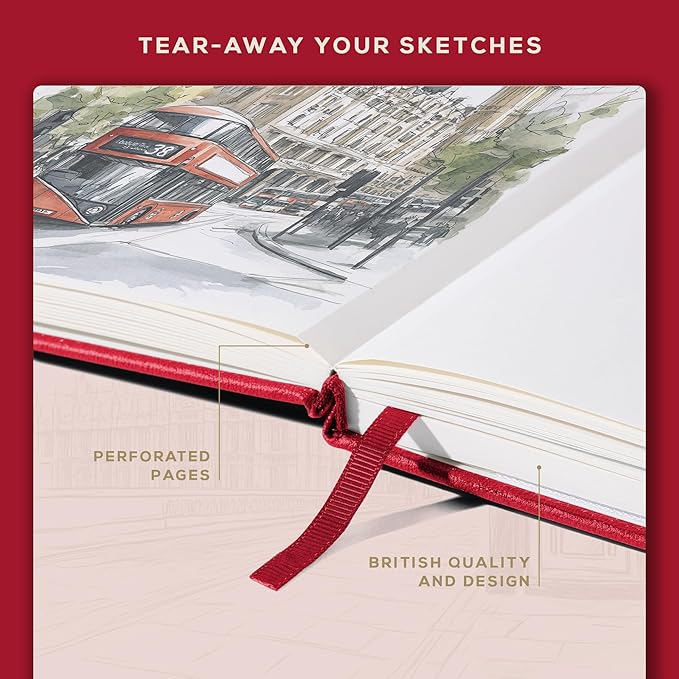 Beechmore Books Square Mixed Media Sketchbook - 8x8 Inch Professional Art Journal, 160 GSM / 98 lb Ivory Paper, Perforated Pages, Vegan Leather Hardcover, Lay-Flat Design for Drawing & Doodling