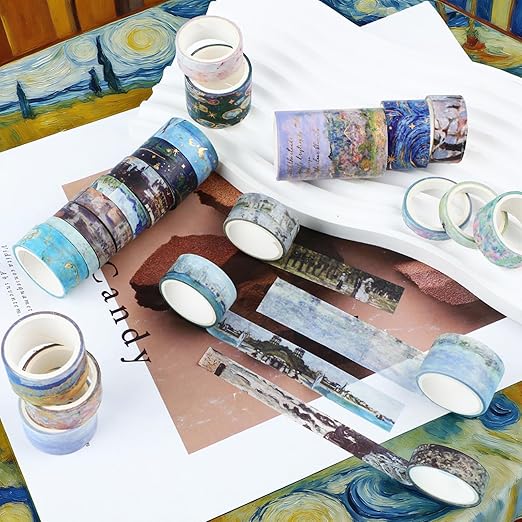 24 Rolls Landscape Washi Tape Set in Oil Painting Style Van Gogh Masking Tapes, Watercolor Scenery Decorative Tapes for DIY Art Crafts Scrapbook Journals Planners Gift Wrapping