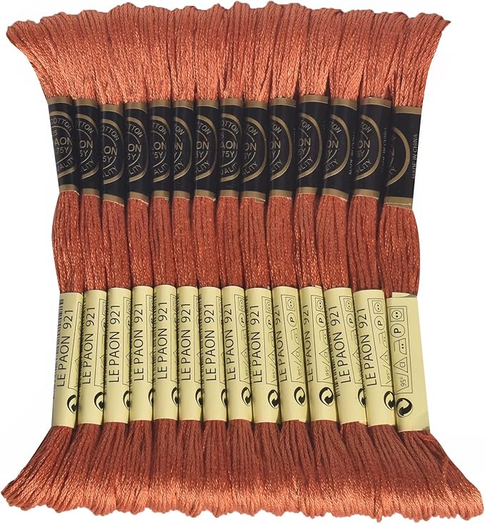 LE PAON Embroidery Floss, 14-Pack Six Strands 100% Long Staple Cotton Embroidery Thread, 8.7-Yard，Color Number：921, Copper