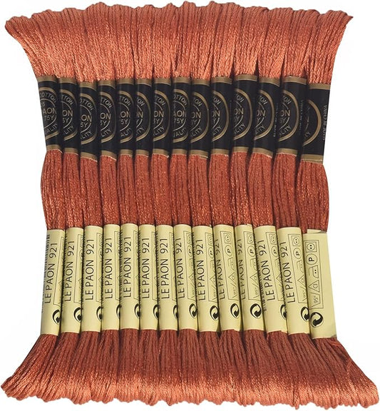 LE PAON Embroidery Floss, 14-Pack Six Strands 100% Long Staple Cotton Embroidery Thread, 8.7-Yard，Color Number：921, Copper