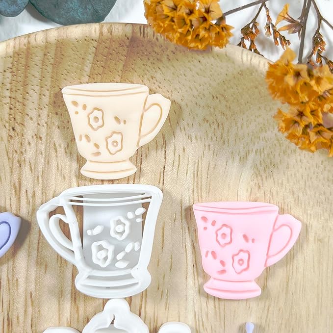 Xaekicr Vintage Tea Set Polymer Clay Cutters – 2 PCS Teapot and Teacup Clay Earring Cutters Set, Clay Tools for Polymer Clay Molds and Jewelry Making DIY