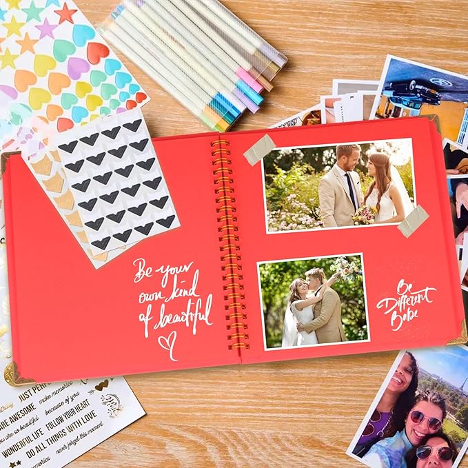 Joyberg Scrapbook 80 Pages, Scrapbooking Supplies 8 x 8 In, Scrapbook Album Suitable for Album Memory Book Wedding, Anniversary Family, DIY Craft Projects (Red)