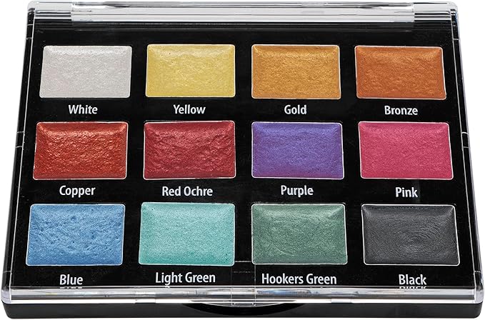 Soho Urban Artist Metallic Watercolors Set – 12 Vibrant Metallic Half Pans in Travel Case – Professional Shimmer Watercolor Paint Set for Artists, Crafters & Mixed Media