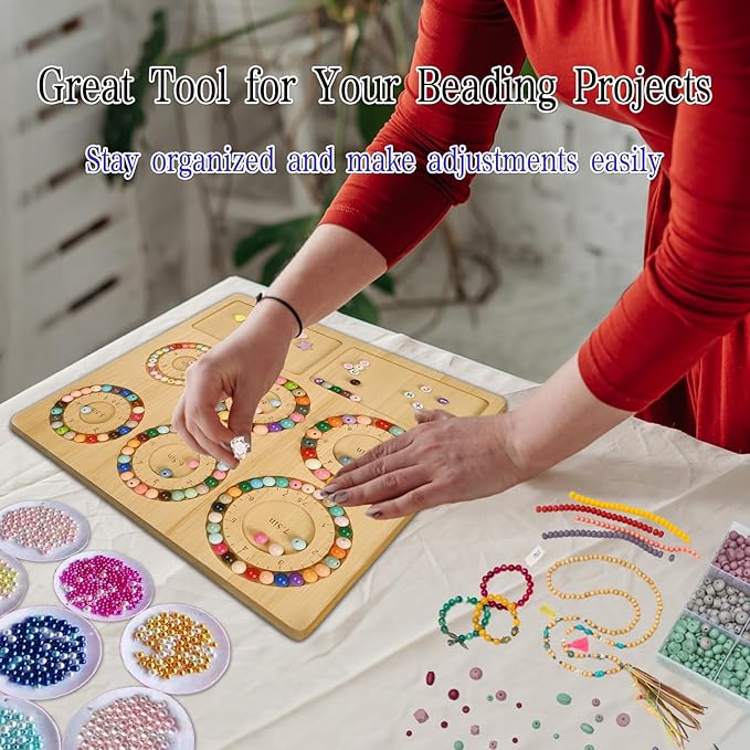 Favonuovy Bead Boards for Jewelry Making Bamboo Bracelet Making Bead Tray 5" 5.5" 6" 6.5" 7" 7.5" All in Inches Wooden Bracelets Sizer Measurement Design Tool Beading & Jewelry Making Supplies