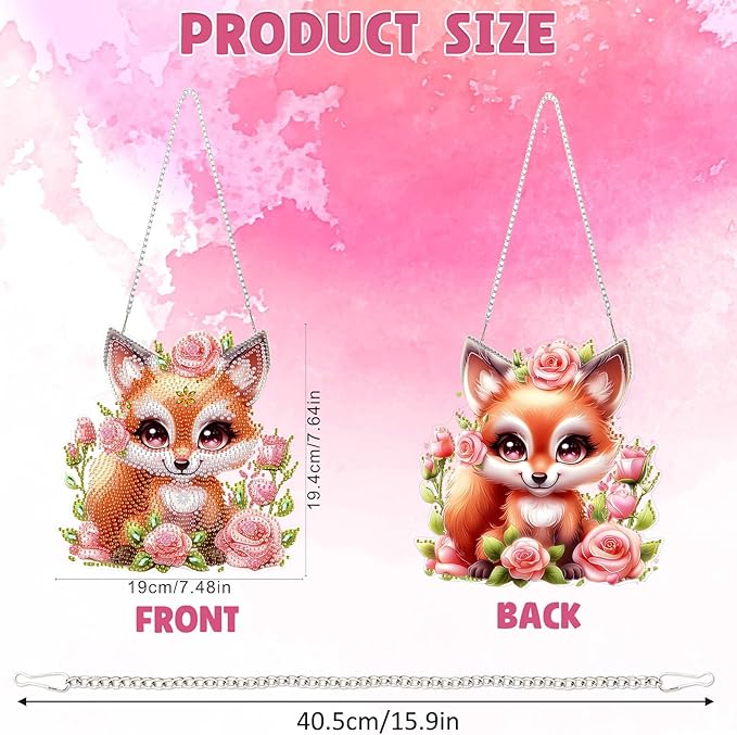 DOMROM Fox Diamond Art Hanging Kits for Adults, Special Shaped Crystal Diamond Painting Fox Pendant, DIY Diamond Art Suncatchers Animal for Home Garden Wall Decor Gift