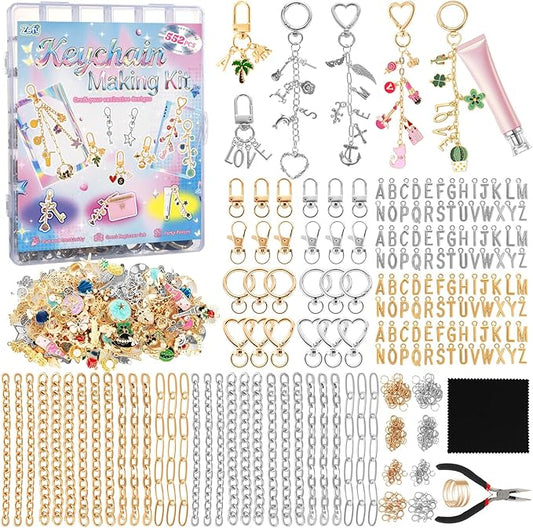 Zefy 552Pcs Charms Lip Gloss Keychain Making Kit, Gold Silver Bag Charm Kit, Including 214 Charms 24 Key Chain Clips with Organizer Box, DIY Craft Supplies for Jewelry Making and Gifts