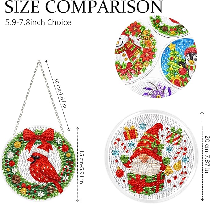 Eiflow Glass Diamond Art Hanging Kit for Adults Christmas, DIY Diamonds Painting Door Hanger Board Kit, 6x6inch Special Crystal Diamond Art Painting Pendant Ornament