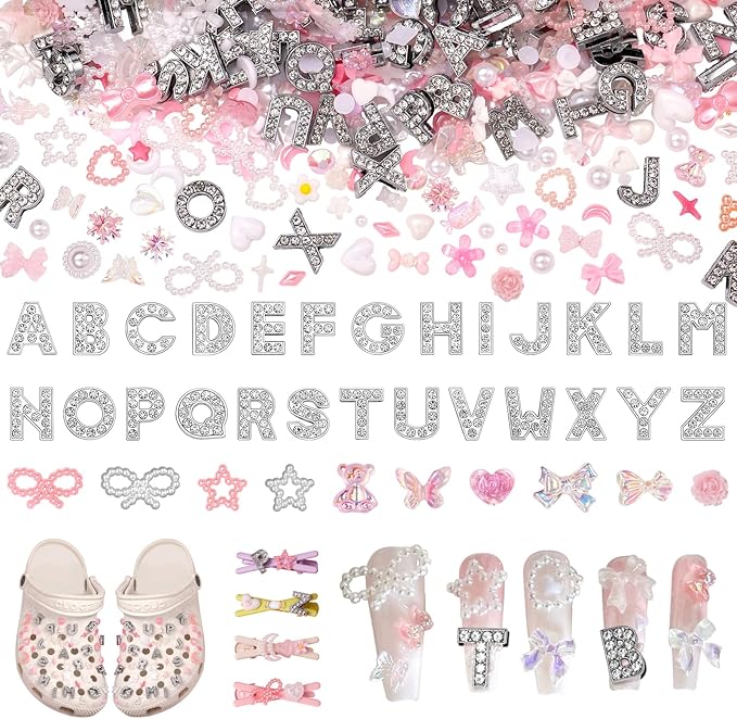 Junk Case Charms Kit, 52 Pcs A-Z Alphabet Letters Junk Case Kit, Pink Assorted Slime Charms Bulk Letter Charms for DIY Necklace Bracelets Jewelry Making Scrapbooking Crafts