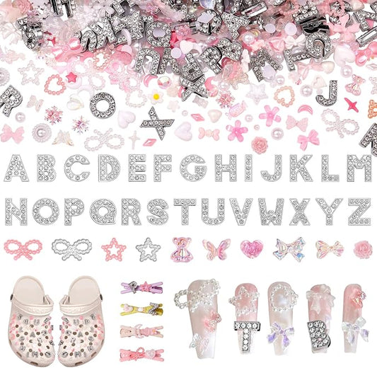 Junk Case Charms Kit, 52 Pcs A-Z Alphabet Letters Junk Case Kit, Pink Assorted Slime Charms Bulk Letter Charms for DIY Necklace Bracelets Jewelry Making Scrapbooking Crafts