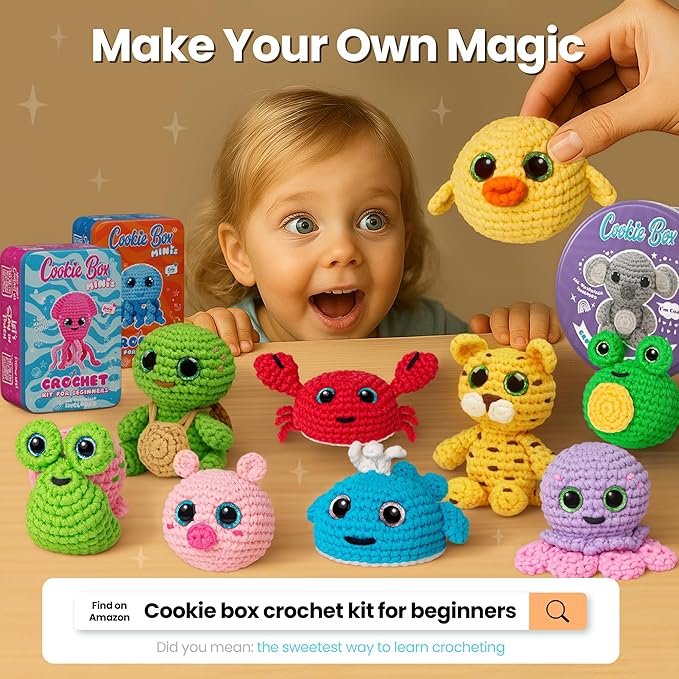 Cookie Box Original Crochet Kit for Beginners – Gift Set to Make Leopard Leo Amigurumi Plushie – Easy DIY Crochet & Knitting Starter Kit with Video and PDF Tutorials