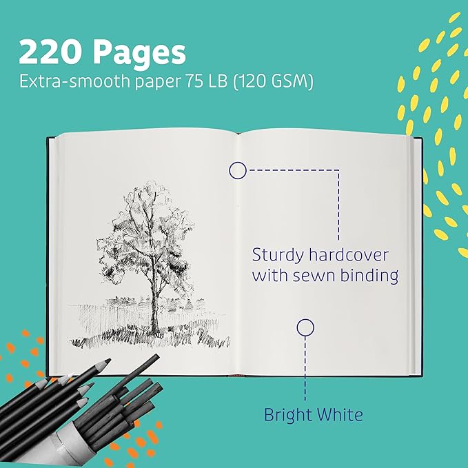 Hardcover Sketch Book 2 Pack Drawing Books 5.5" x 8" Sketchbooks, 110 Sheets Hardbound Journal, Ideal for Pencils, Graphite, Charcoal, Pen