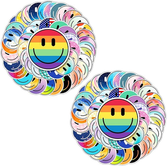 wercokt 100pcs smiling face stickers, cute water bottle stickers for kids, for teaching rewards, notebooks, stationery, luggage, cartoon pvc happy sticker
