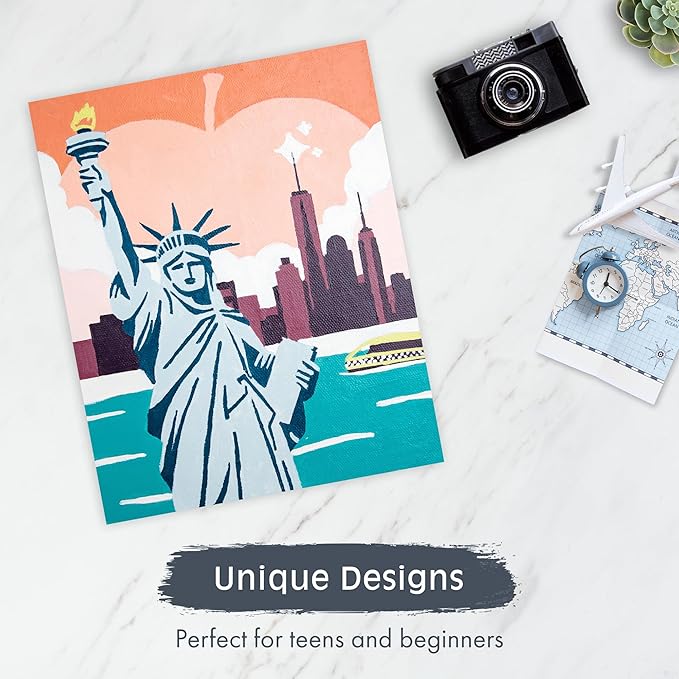 Pink Picasso Kits Colorful Destinations Paint by Number for Adults and Teens | DIY Unique Canvas Painting Kits Color by Numbers Arts & Crafts Kit | New York State of Mind 8x10 - Paint Kit Set
