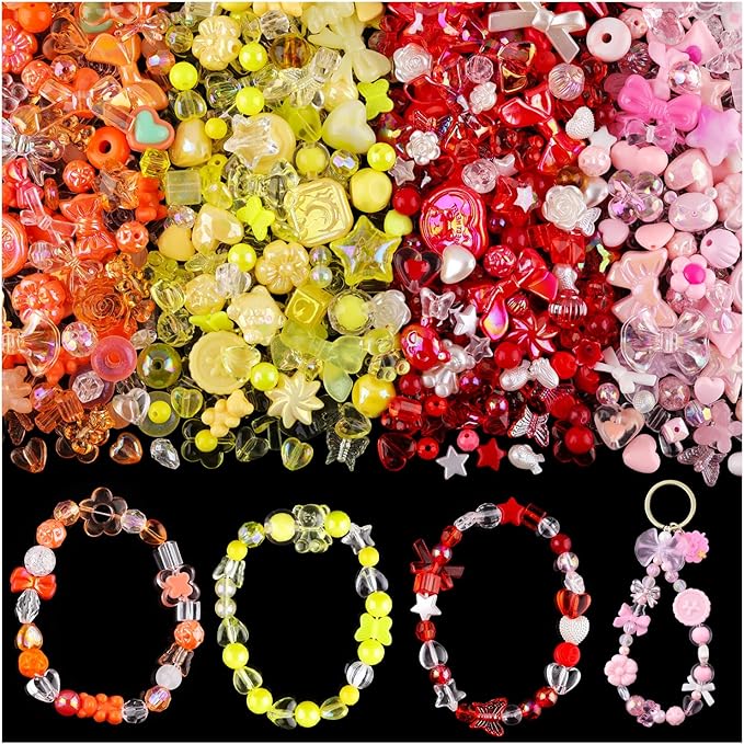 210-270pcs tinkrstuff assorted acrylic beads for bracelet making, cute beads for jewelry making flower bow butterfly candy gummy bear kawaii aesthetic bracelet charms,diy necklace keychain phone charm