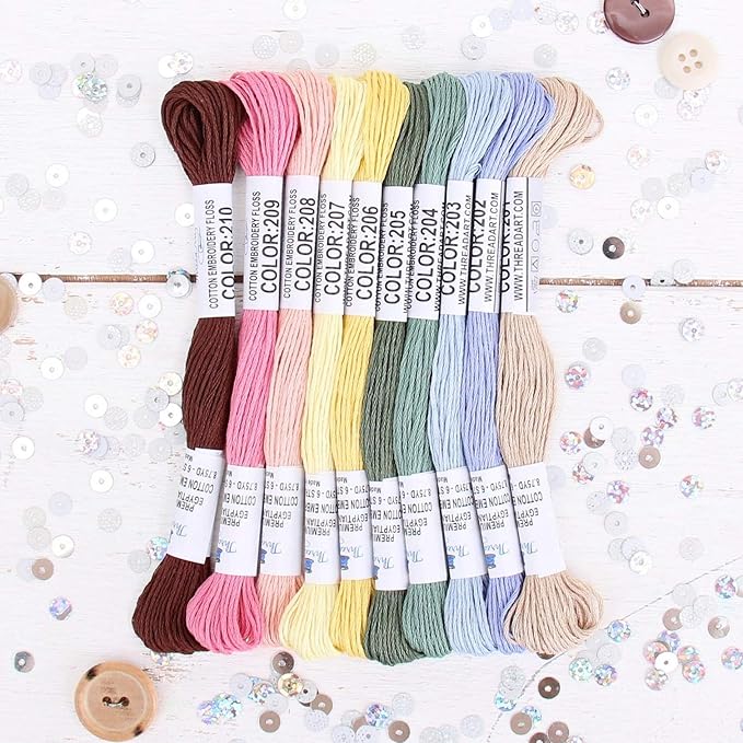ThreadArt Premium Egyptian Long Fiber Cotton Embroidery Floss Thread Kit in Secret Garden Colors - Six Strand Set for Hand Embroidery, Friendship Bracelets, Cross stitch and Crafts