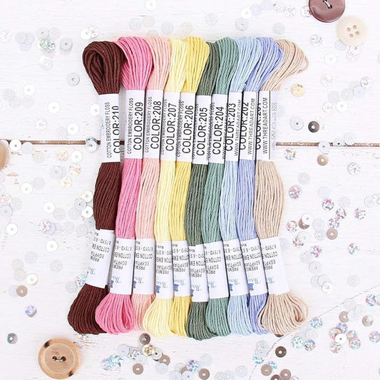 ThreadArt Premium Egyptian Long Fiber Cotton Embroidery Floss Thread Kit in Secret Garden Colors - Six Strand Set for Hand Embroidery, Friendship Bracelets, Cross stitch and Crafts