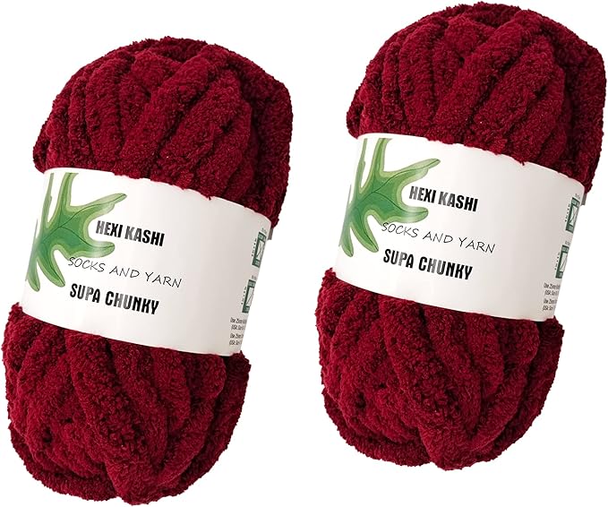 DDL&HEXI 2 Park Super Bulk Blanket Chenille Chunky Yarn,Blanket Making Kit,Jumbo Knitting Yarn 2x8oz 226gper Bag (Burgundy)