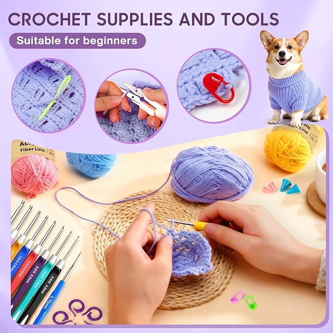 MIAOKE 90 Pcs Portable Crochet Kit with 36 Colors of Crochet Yarn, 36 Crochet Hook Accessories, 16 Crochet Hooks, A Waterproof Knitting Bag and a Storage Bag. Suitable for Beginners and Professionals
