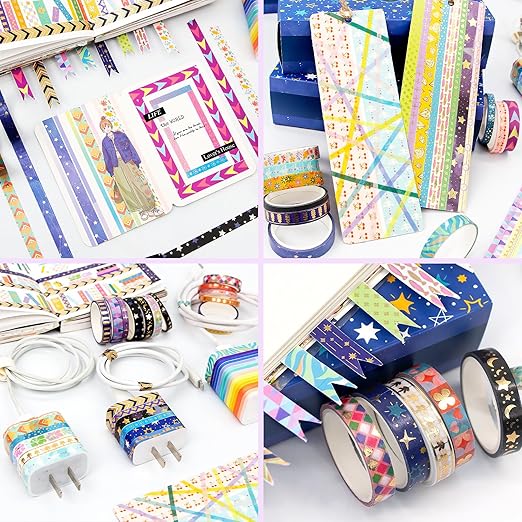 66 Rolls Gold Foil Washi Tape Set - Decorative Washi Stickers, Colored Tape, Cute Washi Tapes for Journaling Supplies, Scrapbooking Supplies kit, Junk Journal, Craft Supplies