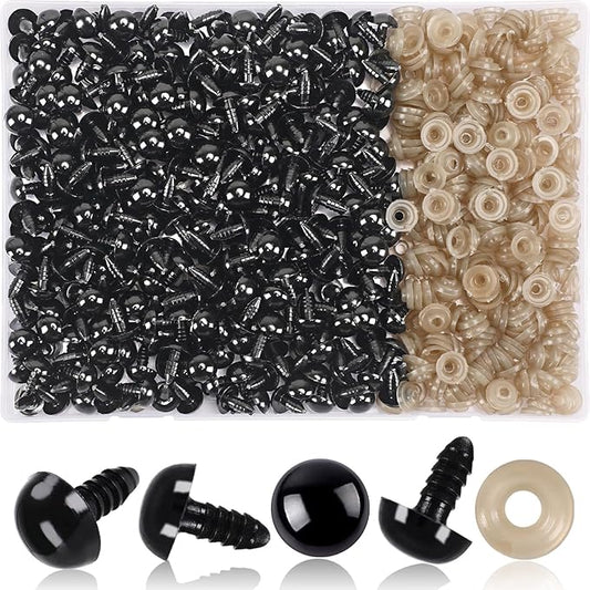 UPINS 600 Pieces 14MM Safety Eyes with Washers Black Plastic Safety Eyes for Amigurumi Doll Crochet Eyes for DIY Crafts Stuffed Animals Making Supplies