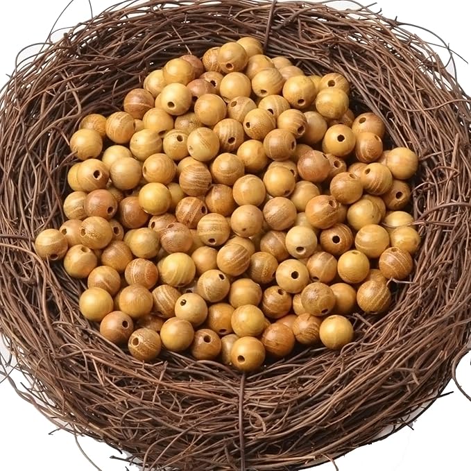 6mm Massive Beads Natural Wooden Round Loose Beads Jewelry Making with Thread 200 PCS(Golden Wood, 6mm)