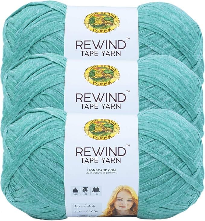 Lion Brand Rewind Yarn for Knitting and Crocheting, Craft Tape, 3-Pack, Capri Breeze