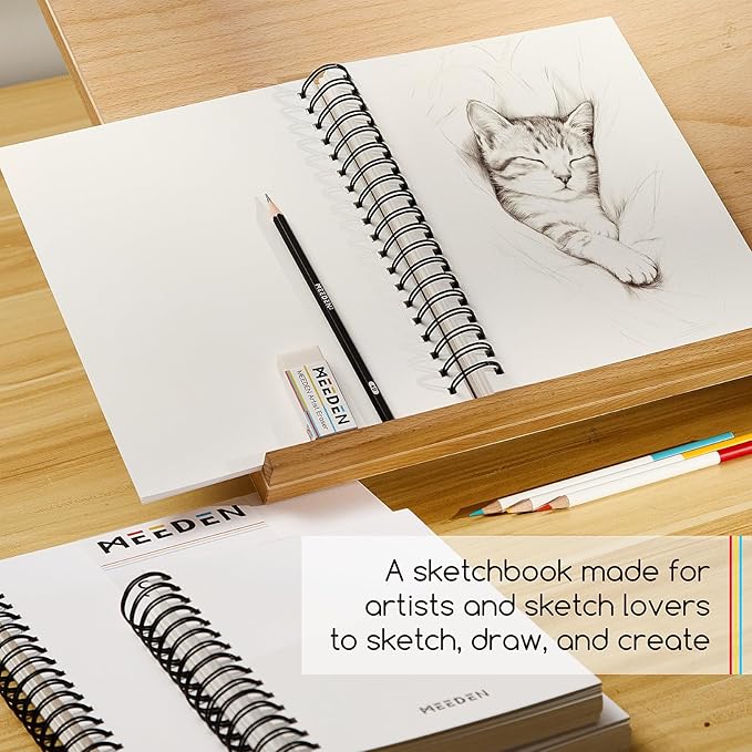 meeden 8"x10" sketchbook paper pad: 122lb/180gsm spiral bound art sketch book with diy cover for artists adults - 60 sheets heavy weight hardcover sketch drawing paper for painting sketching writing