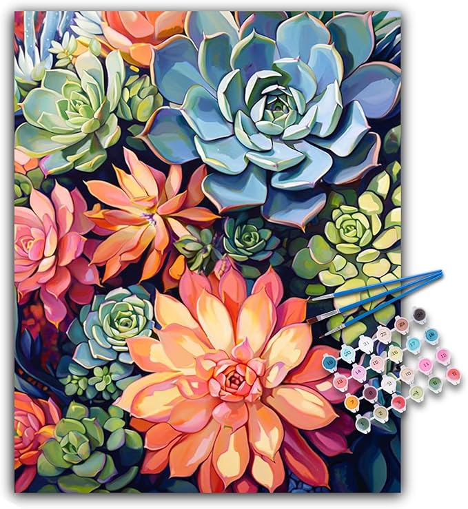 Offito Paint by Numbers Kit for Adults - Succulents Acrylic Adult Paint by Number Kits on Canvas for Beginner, Plants DIY Oil Painting by Numbers for Adults Kit, Perfect for Home Decor Gift 16"x20"