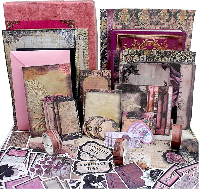 Diuhofart Vintage Scrapbooking Supplies Kit, 185pcs Junk Journal Kit with Scrapbook Paper A6 Aesthetic Notebook, Scrapbook Kit, Art Craft DIY Gift for Adult Women