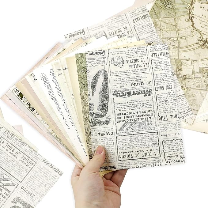 BILLIOTEAM Junk Journal Pages Vintage Handmade Scrapbook Sheets, Including Magazine, Newspaper, Sheet Music and Kraft for Scrapbooking Decoupage Background DIY Craft Decoration 240PCS