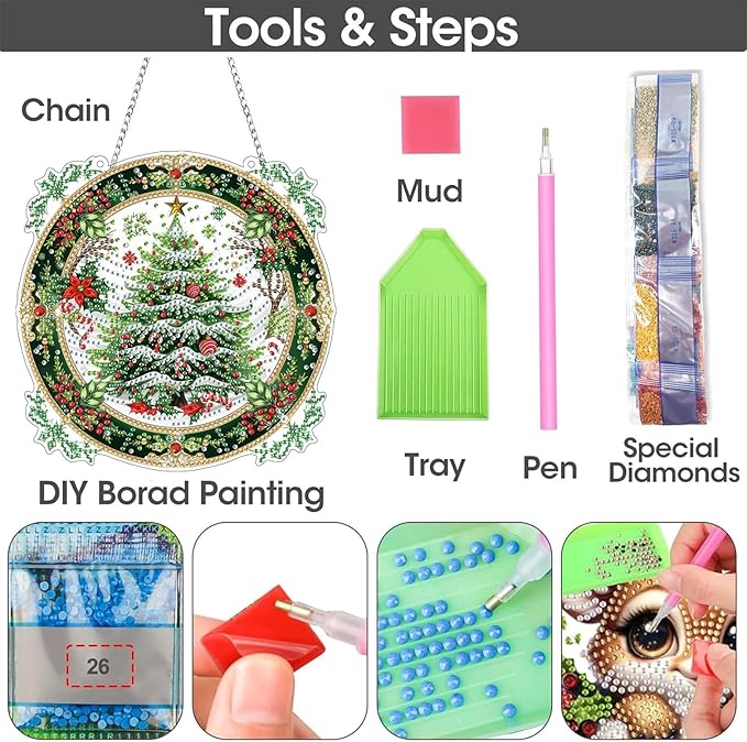 SKRYUIE Christmas Hanging Diamond Art Kits for Adults Pendant Suncatcher, Special Shaped Crystal DIY Pearl Diamond Painting Kit, Gift for Mother Spring Summer Window Wreath Decor 7.88 x 7.88 Inch D2
