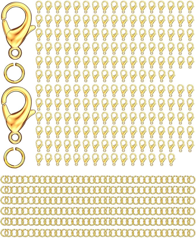 700Pcs Lobster Claw Clasps and Open Jump Rings Set, 12MM Necklace Clasp and Closures for DIY Jewelry Making Supplies