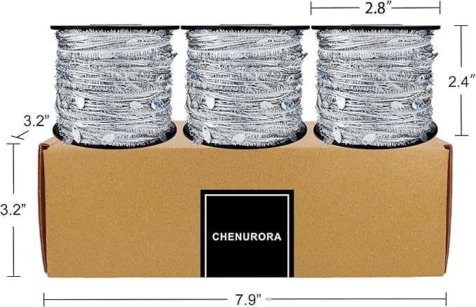 Artisanal Yarn Collection Multifiber Multicolored Fancy Yarn with Laser Sequins for Knitting Crocheting Crafts DIY, Set of 3 Rolls (Laser Silver)