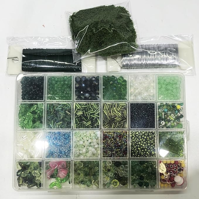 VvLons Beaded Plant Kit, Green Beads for Beaded Plants Including 2 Pack 3 inch Plant Pots