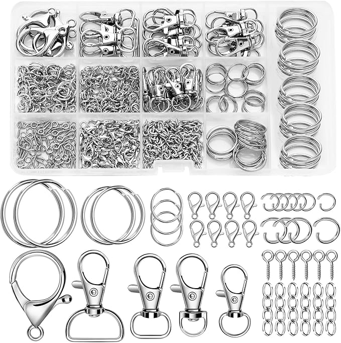 AUGSUN Keychain Making Kit, 450Pcs Keychain Craft Set Including Key Chain Clips, Lanyard Snap Hooks, Lobster Claw Clasps, Key Rings, Jump Rings and Screw Eye Pins for Key Chain Jewelry Making