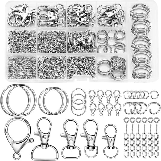 AUGSUN Keychain Making Kit, 450Pcs Keychain Craft Set Including Key Chain Clips, Lanyard Snap Hooks, Lobster Claw Clasps, Key Rings, Jump Rings and Screw Eye Pins for Key Chain Jewelry Making
