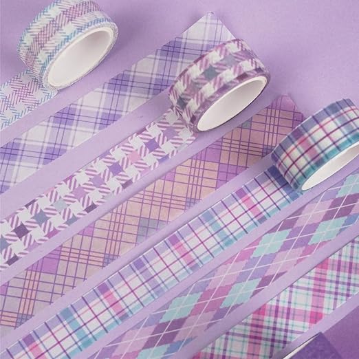 YUBX Basic Grid Washi Tape Set 12 Rolls Plaid Decorative Masking Tapes for Arts, DIY Crafts, Journals, Planners, Scrapbook, Wrapping (Purple)
