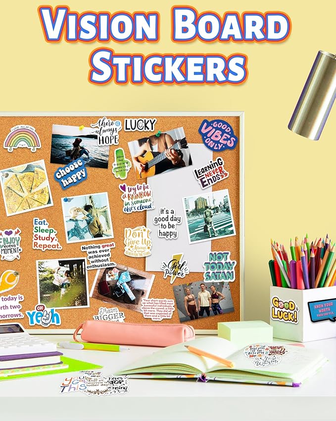 greingways 300 pcs inspirational stickers for adults, motivational water bottle stickers for teens kids teachers, journaling scrapbook laptop positive quote vinyl sticker for vision board supplies