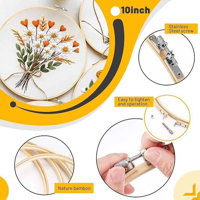 giemson embroidery hoop 10 inch 12 pieces large embroidery hoops bamboo circle cross stitch hoop for embroidery art craft sewing