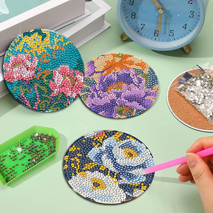 EWJRNSF 8 PCS Diamond Art Coasters Kit, Small Diamond Painting Coasters, Fall Diamond Art Kits for Adults Beginners, Arts and Crafts Supplies Item Sets with Holder