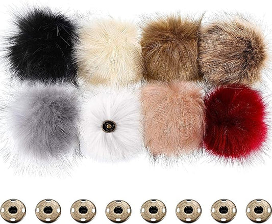 boao 8 pcs faux fur pompoms for hats with removable press button faux fur fluffy pompom balls knit hats clothing accessories for bobble hat knitting shoes scarves bag(8 color)
