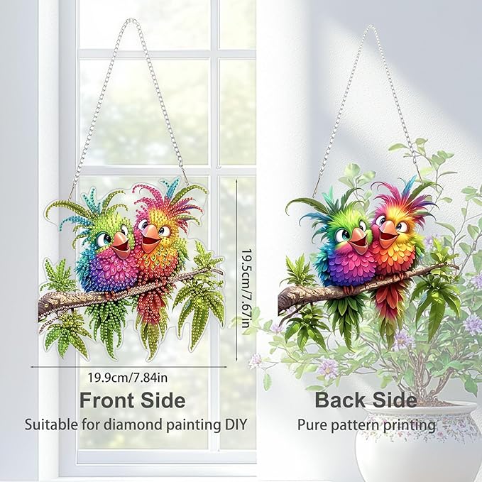 TOSTOG Birds Diamond Art Hanging Kits for Adults,Cute Bird Diamond Painting for Adults Window Pendant, Special Shape Diamonds Diamond Painting Hanging Pendant Kit for Wall Home Decor Gift