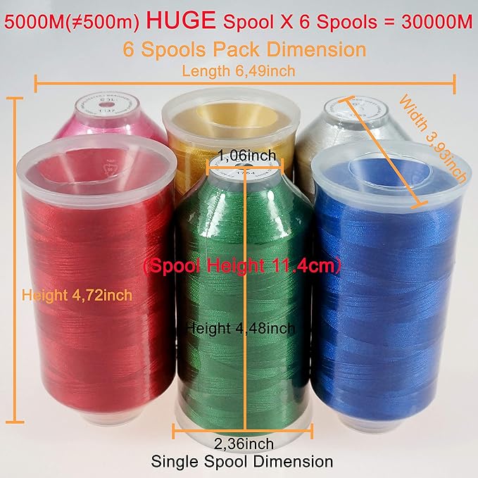 New brothreads - 40 Options- Various Assorted Color Packs of Polyester Embroidery Machine Thread Huge Spool 5000M for All Embroidery Machines -6xChristmas Colors